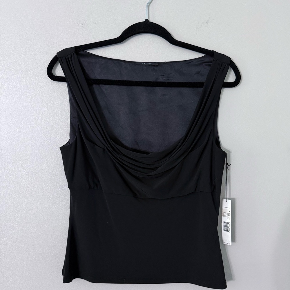 Elie Tahari Marisa Black Draped Sleeveless Top